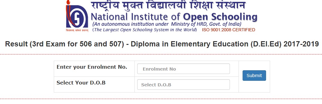 NIOS 3rd D.El.Ed Result 2019 Declared