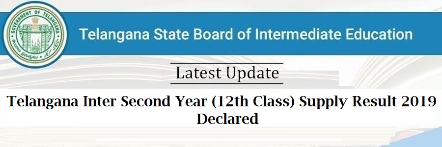 Telangana Inter Second Year (12th Class) Supply Result 2019 Declared